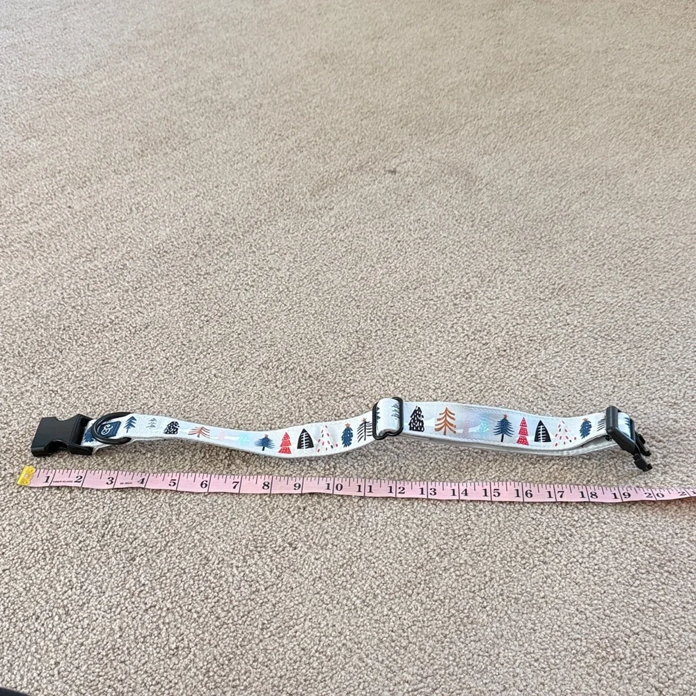 Lucy & Co. Holiday Tree Dog Collar - Gray blue with Multi-Color Trees